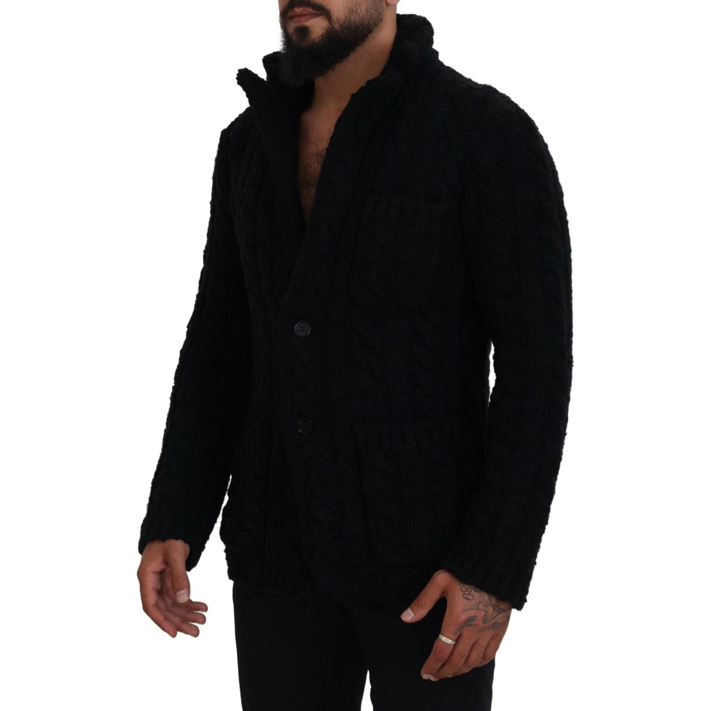 Dolce & Gabbana Black Wool Knit Button Cardigan Sweater TSH83649 - 44