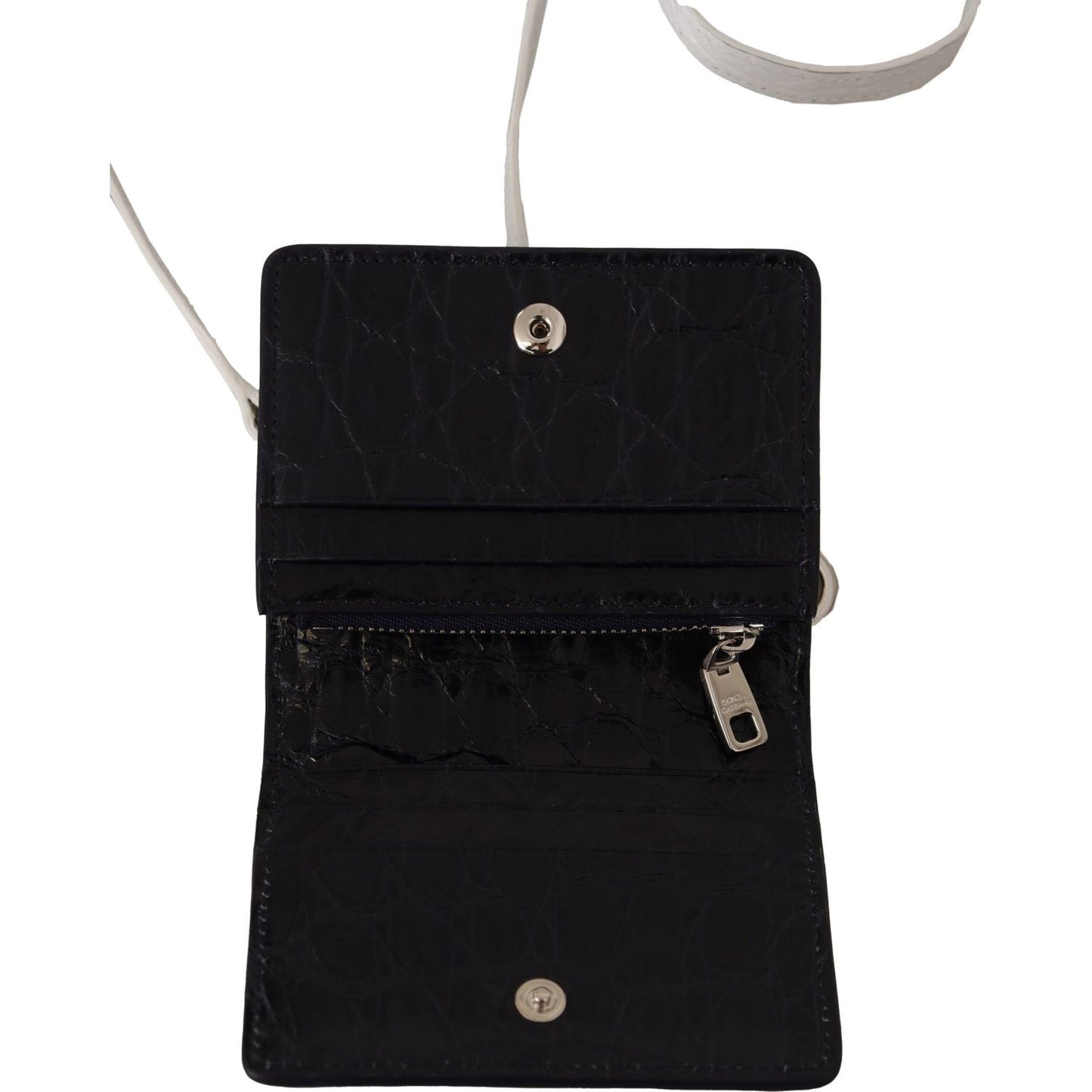 Dolce & Gabbana Blue White Caiman Leather Strap Card Holder Wallet VAS130280