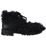 Dolce & Gabbana Black Leather Combat Shearling Boots Shoes MV4924- 42