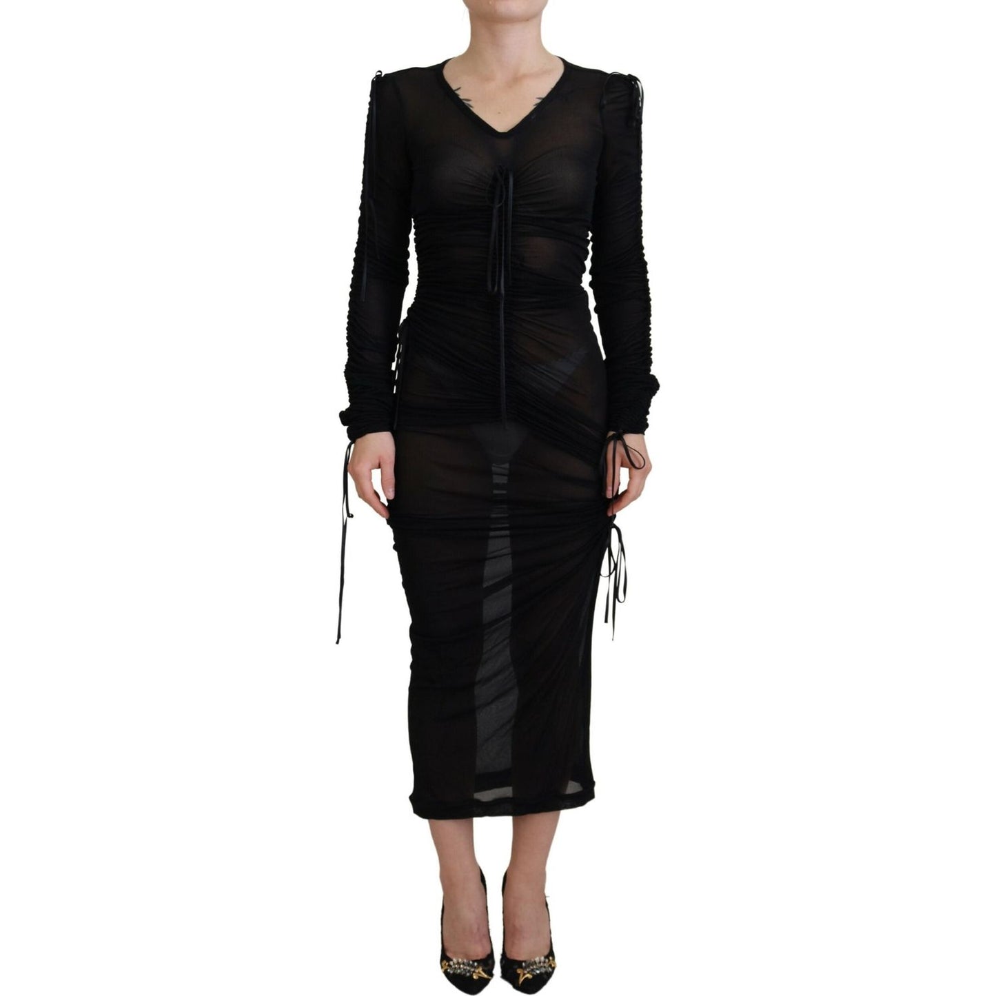 Dolce & Gabbana Black Viscose Bodycon Sheath Midi Dress DR28892-36