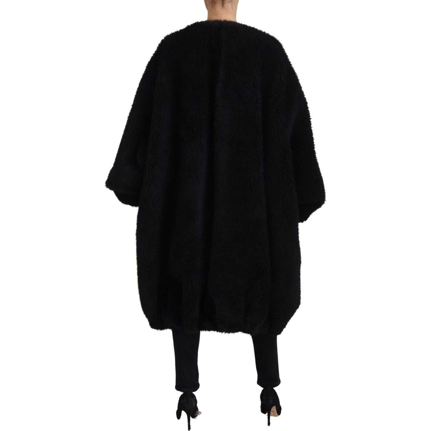 Dolce & Gabbana Black Cashmere Blend Faux Fur Coat Jacket JKT3500- 40