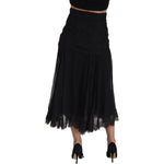 Dolce & Gabbana Black Silk Lace Trim High Waist Midi Skirt SKI1908 - 40