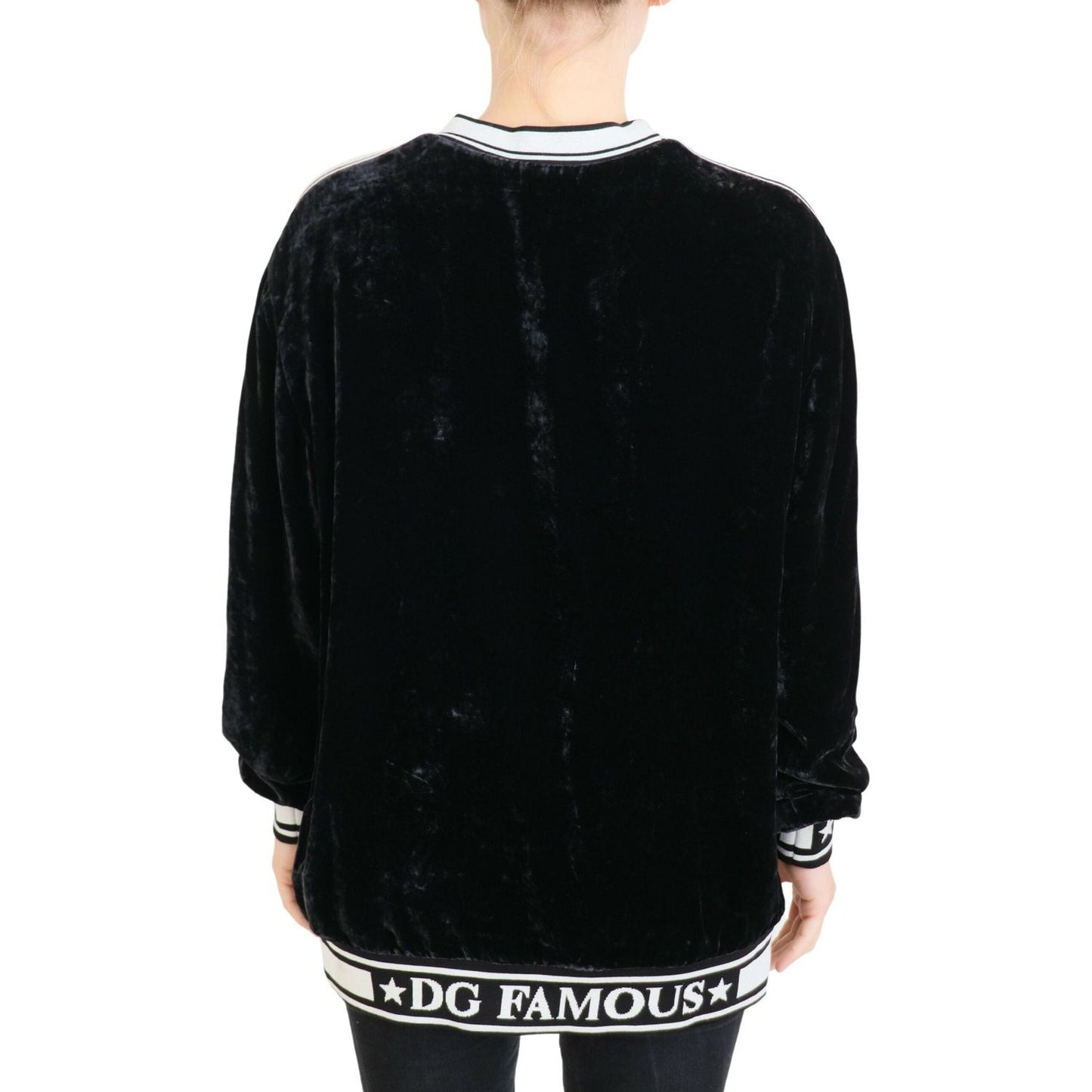 Dolce & Gabbana Black Velvet Crewneck Pullover Sweater TSH83152- 38