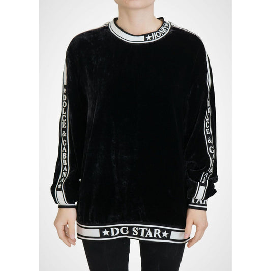Dolce & Gabbana Black Velvet Crewneck Pullover Sweater