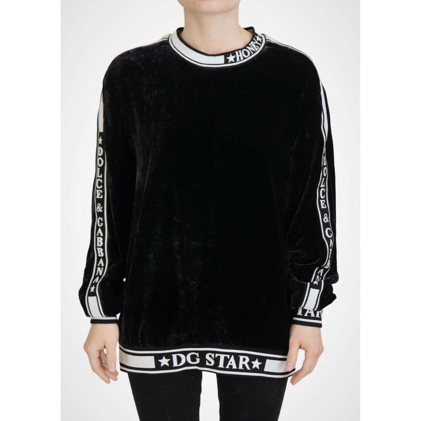Dolce & Gabbana Black Velvet Crewneck Pullover Sweater TSH83152- 38