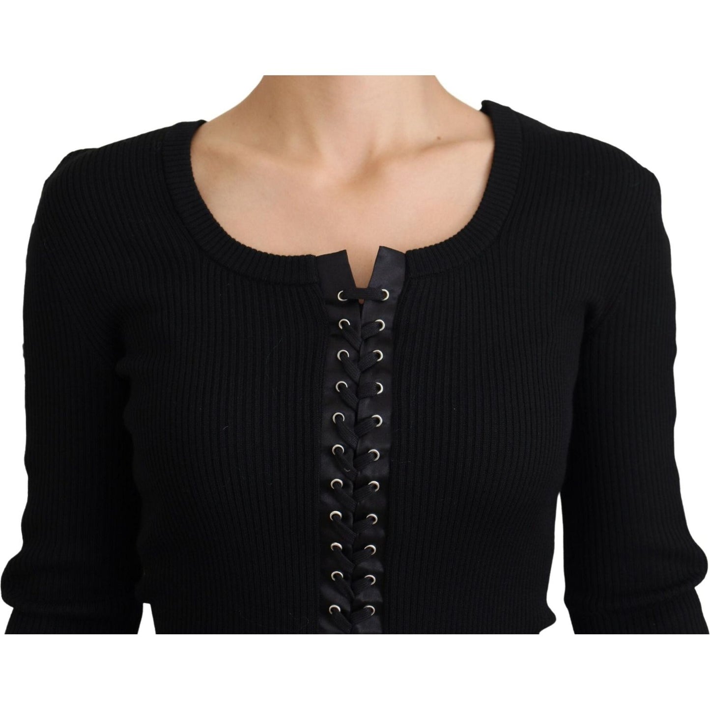 Dolce & Gabbana Black Wool Knitted Tie Up Slim Fit Sweater TSH83698- 40