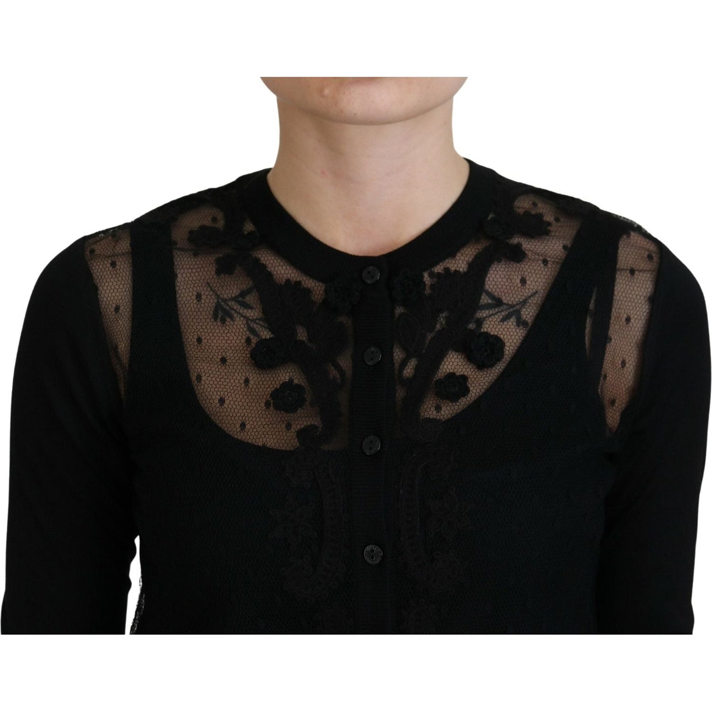 Dolce & Gabbana Black Floral Lace Button Cardigan Sweater TSH83743- 38