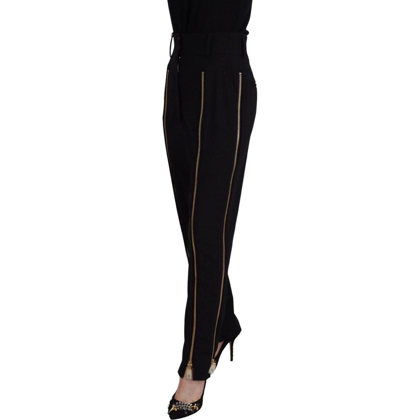 Dolce & Gabbana Black Wool High Waist Tapered Pants PAN74193- 40