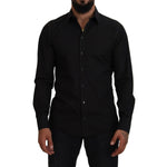 Dolce & Gabbana Black Cotton Collared Long Sleeve GOLD Shirt TSH83816-41