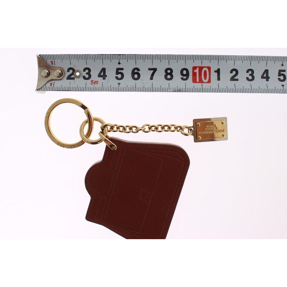 Dolce & Gabbana Brown Leather Miss SICILY Gold Finder Chain Keychain SIG15030