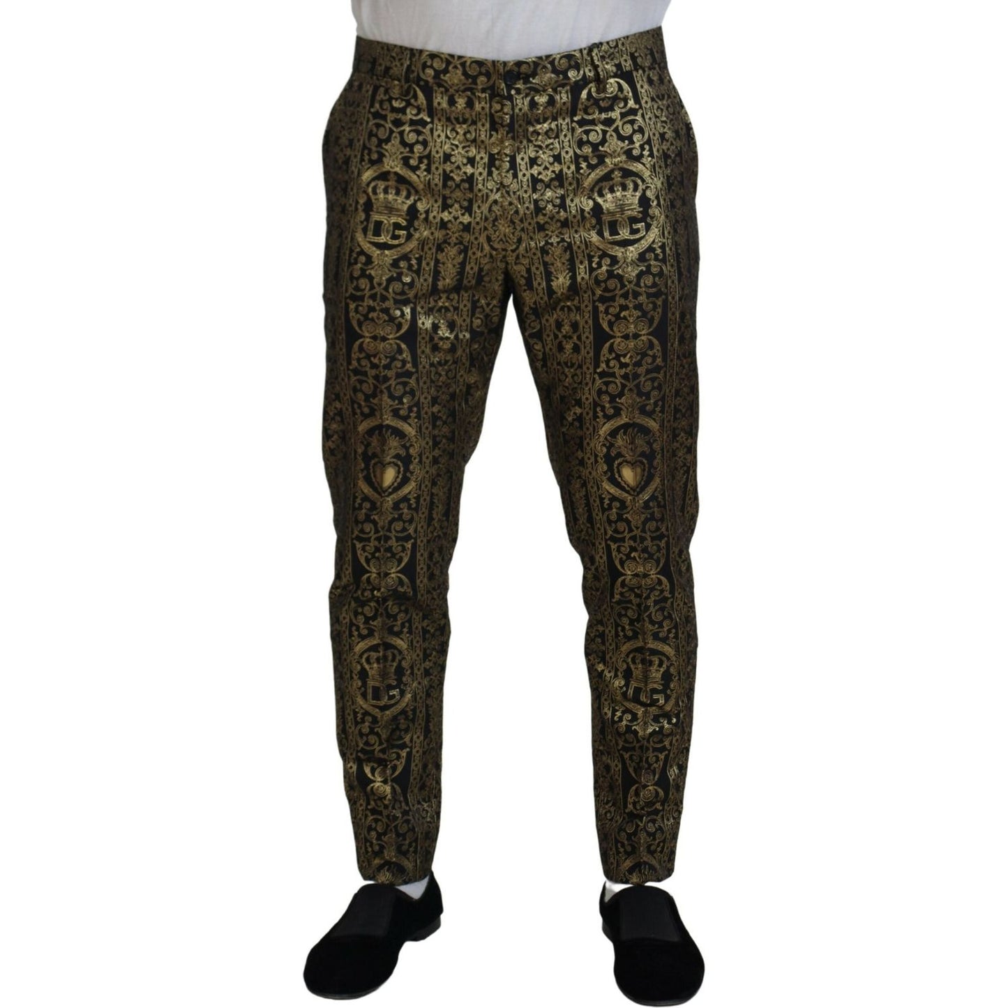 Dolce & Gabbana Black Gold Jacquard Dress Trouser Pants PAN74727- 48