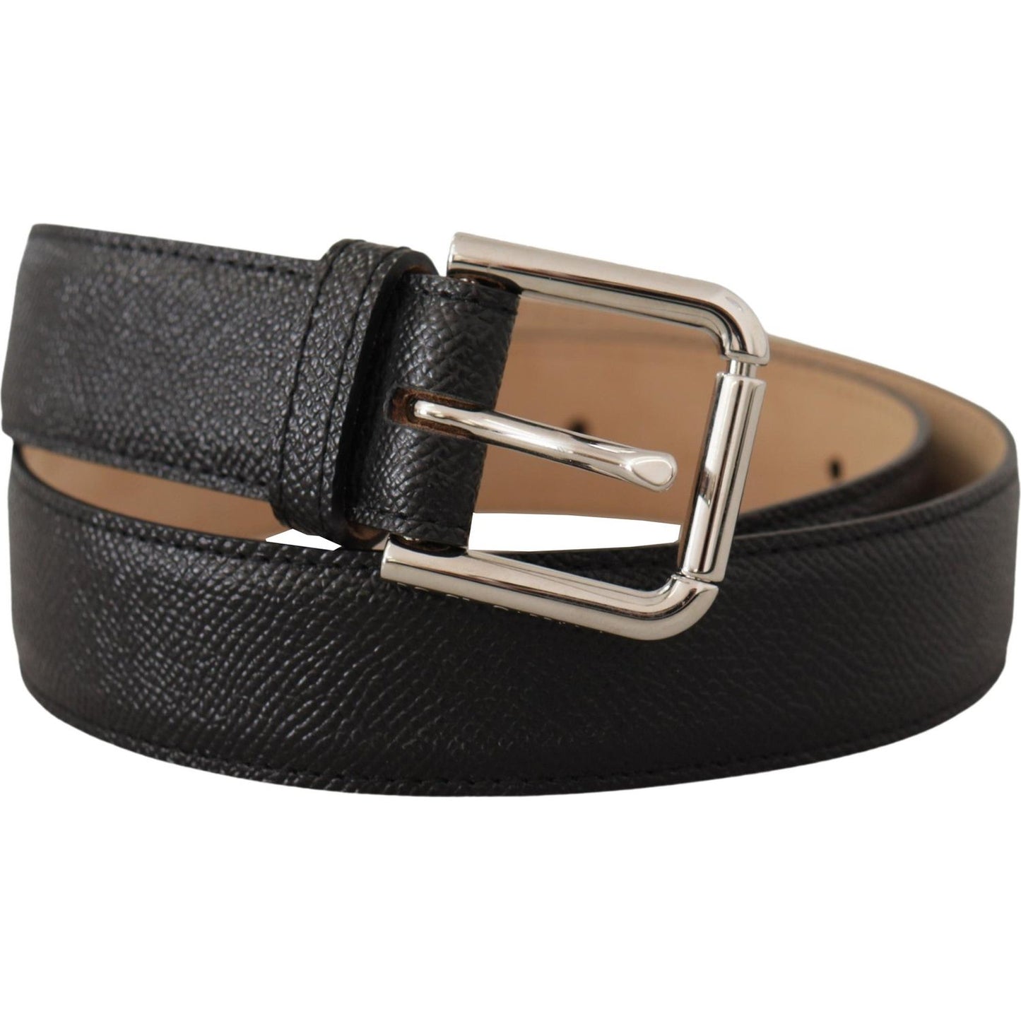 Dolce & Gabbana Black Calf Leather Brown Backend Metal Buckle Belt BEL8553- 75