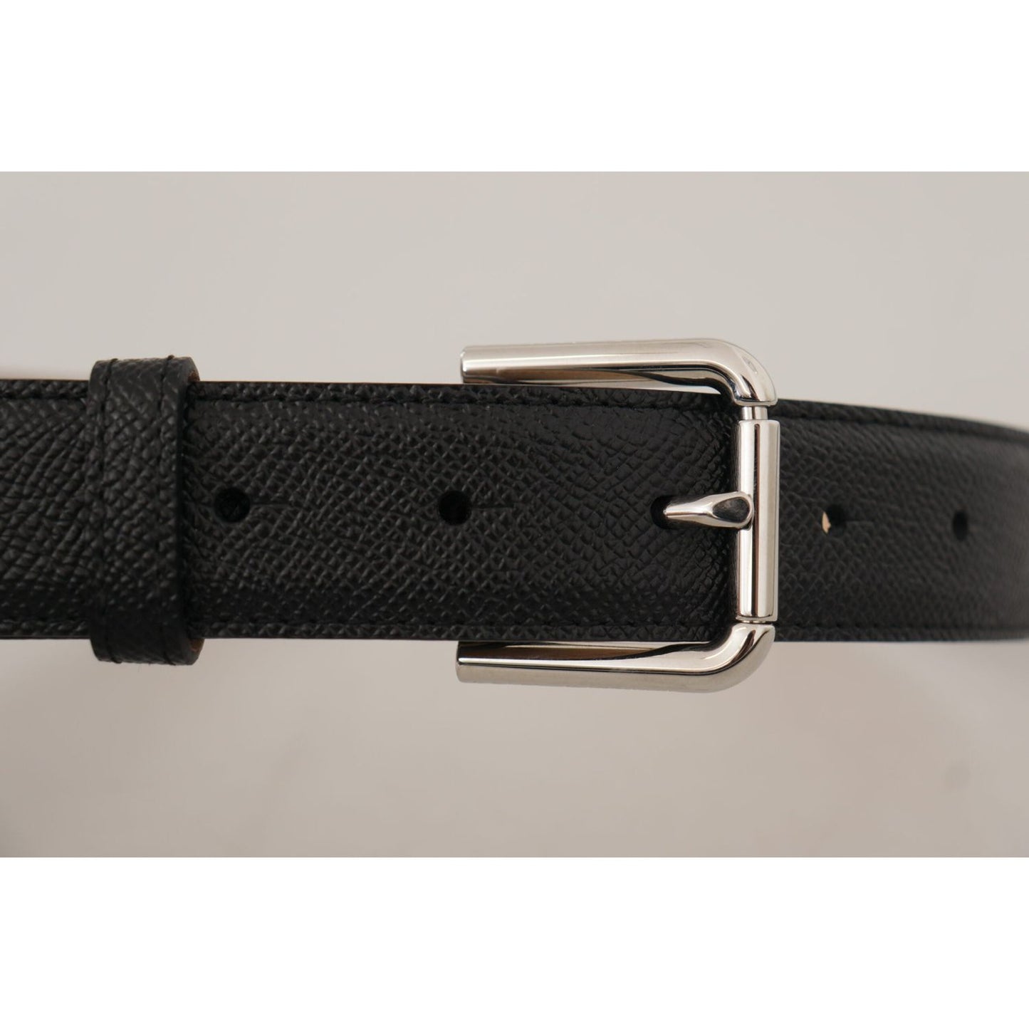 Dolce & Gabbana Black Calf Leather Brown Backend Metal Buckle Belt BEL8553- 75