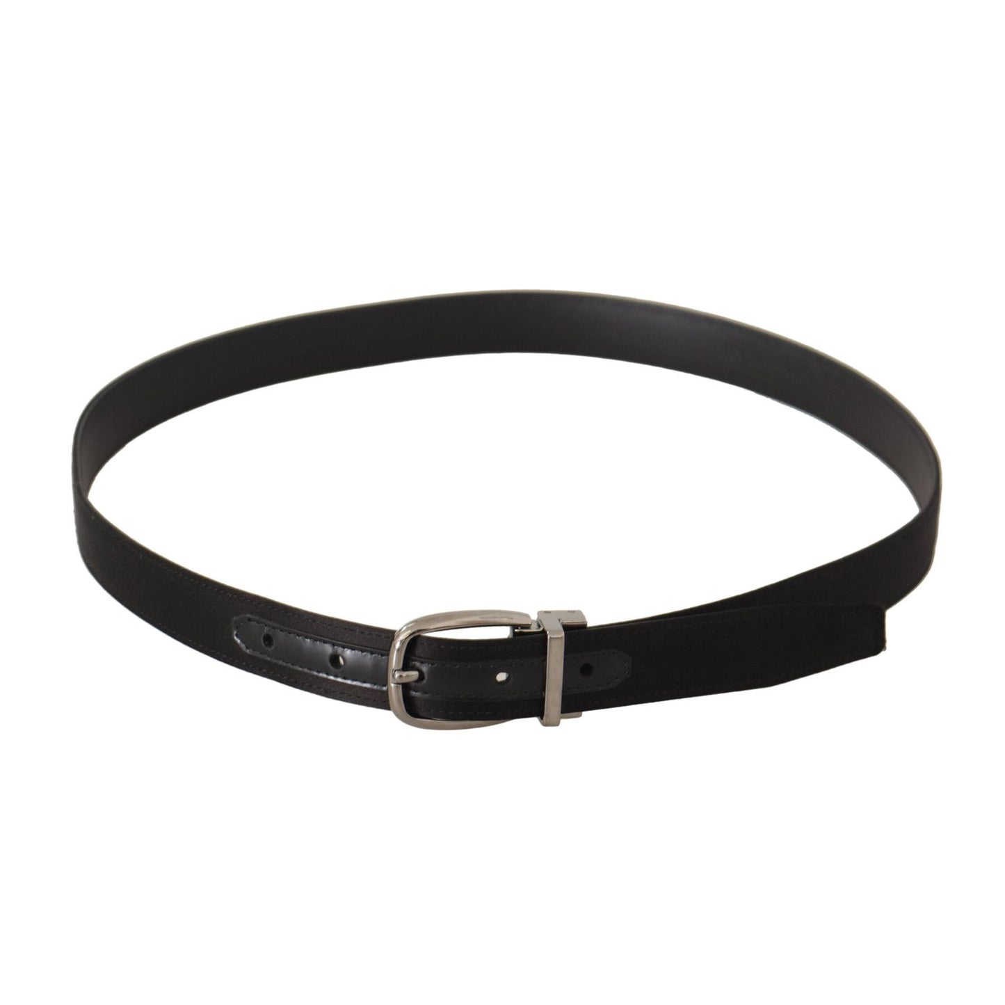 Dolce & Gabbana Black Calf Leather Silver Logo Metal Buckle Belt BEL8633-80