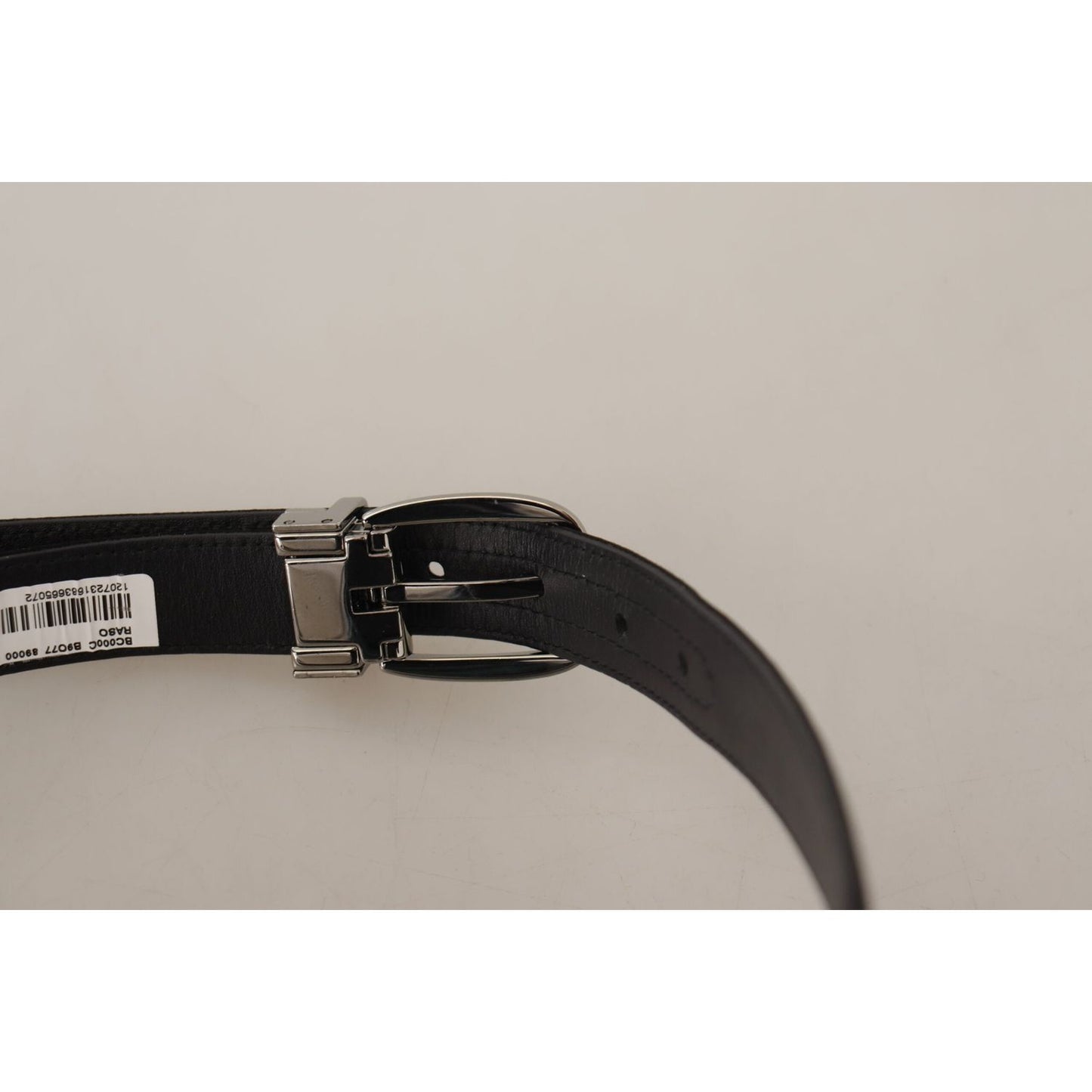 Dolce & Gabbana Black Calf Leather Silver Logo Metal Buckle Belt BEL8633-80