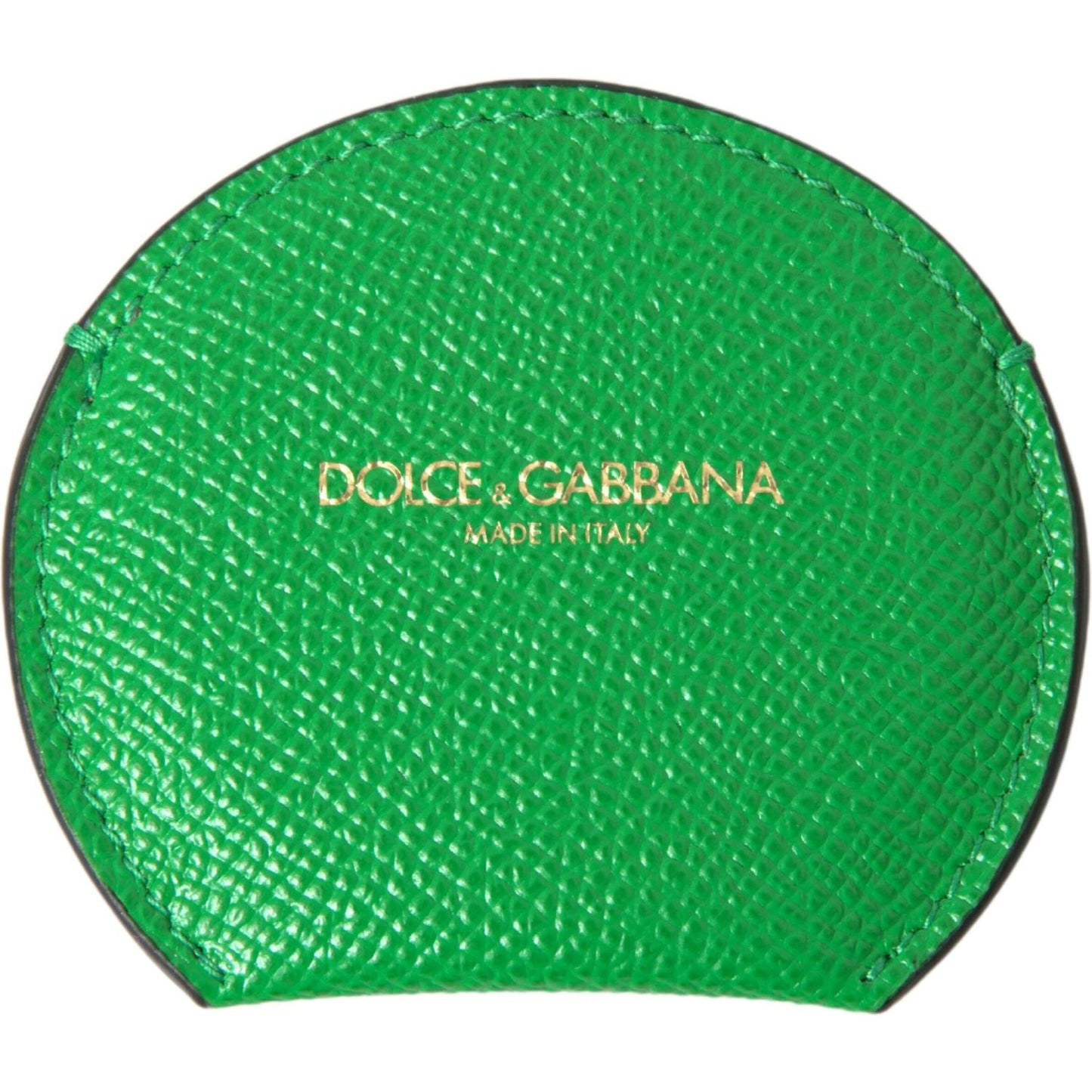 Dolce & Gabbana Green Calfskin Leather Round Logo Hand Mirror Holder SMY101209