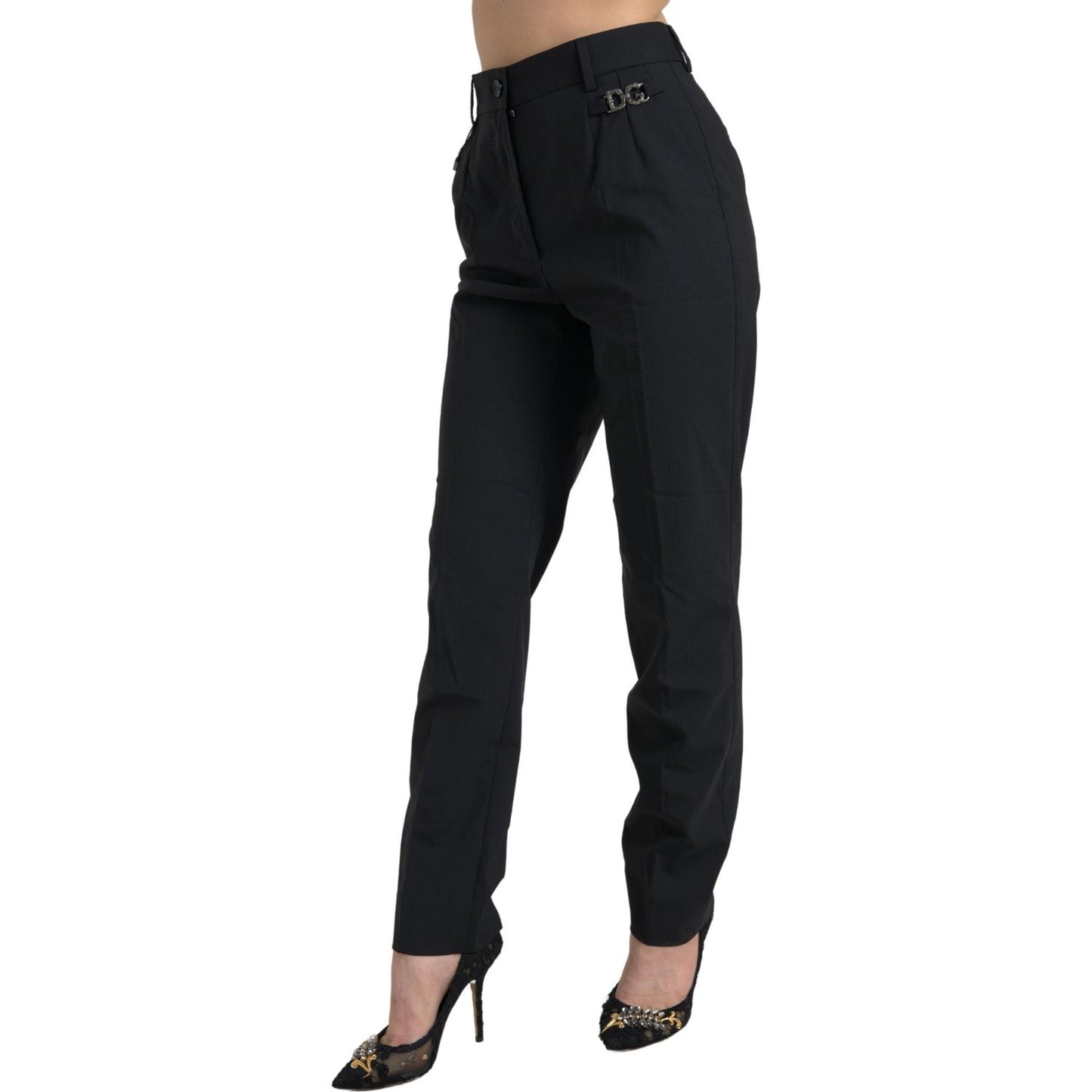 Dolce & Gabbana Black Wool High Waist Tapered Pants PAN74763-38