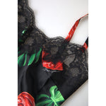 Dolce & Gabbana Black Anthurium Print Silk Camisole Top Underwear BIK1716-1