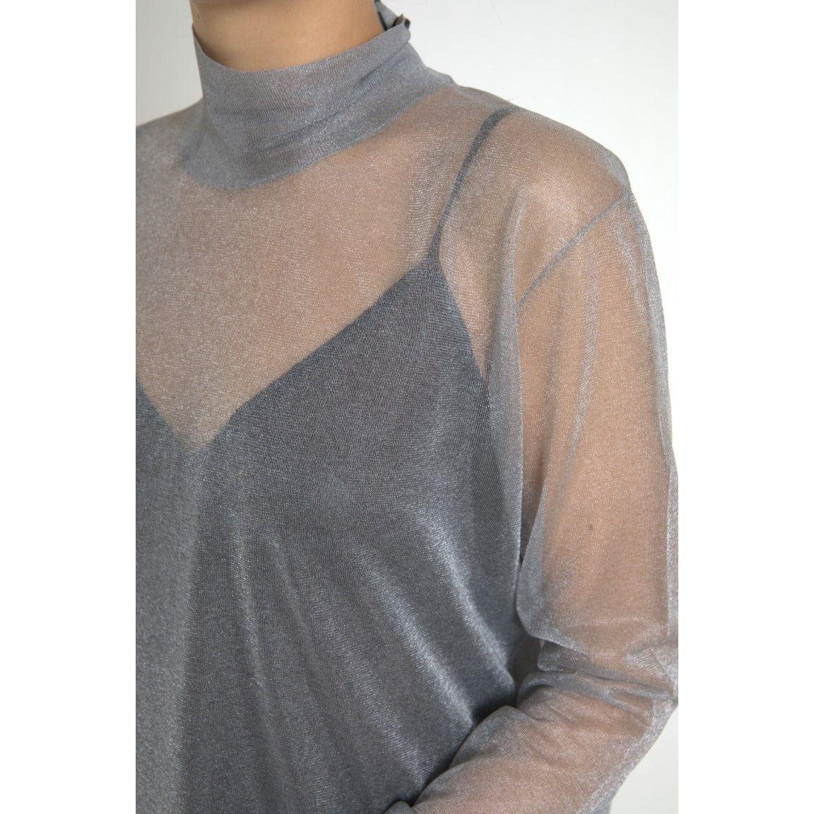 Dolce & Gabbana Gray Mesh Turtleneck Long Sleeve Blouse Top
