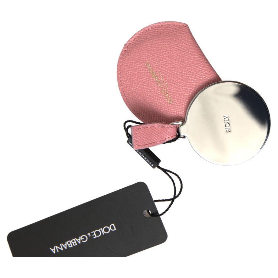Dolce & Gabbana Pink Calfskin Leather Round Mirror Holder