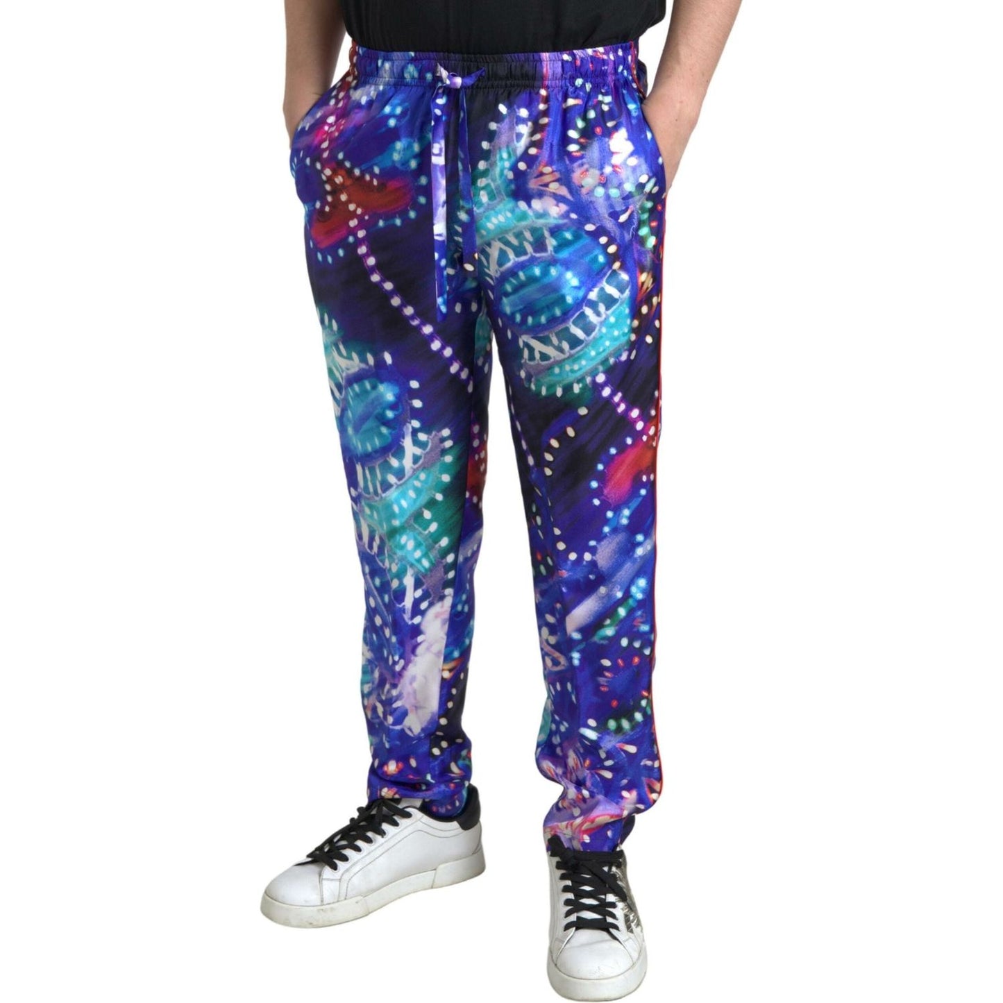 Dolce & Gabbana Multicolor Printed Silk Men Trouser Pants PAN74851-48
