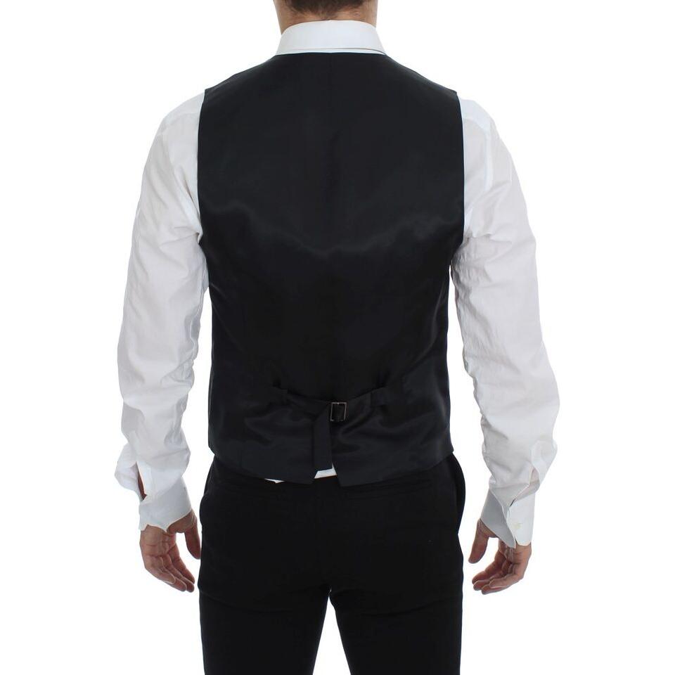 Dolce & Gabbana Black Striped Wool Single Breasted Vest GSS12006-1