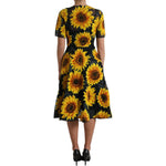 Dolce & Gabbana Black Sunflower Print Nylon A-line Midi Dress DR28941-42