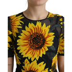 Dolce & Gabbana Black Sunflower Print Nylon A-line Midi Dress DR28941-42