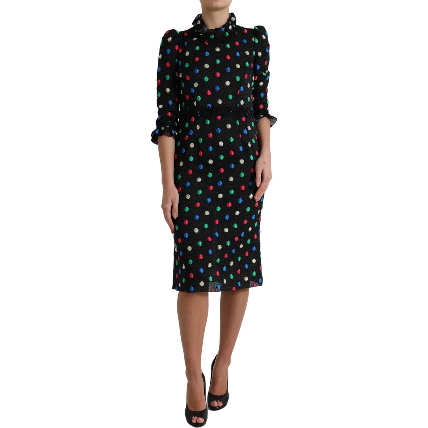 Dolce & Gabbana Black Polka Dot Ruffle Cotton Midi Dress DR28977-40