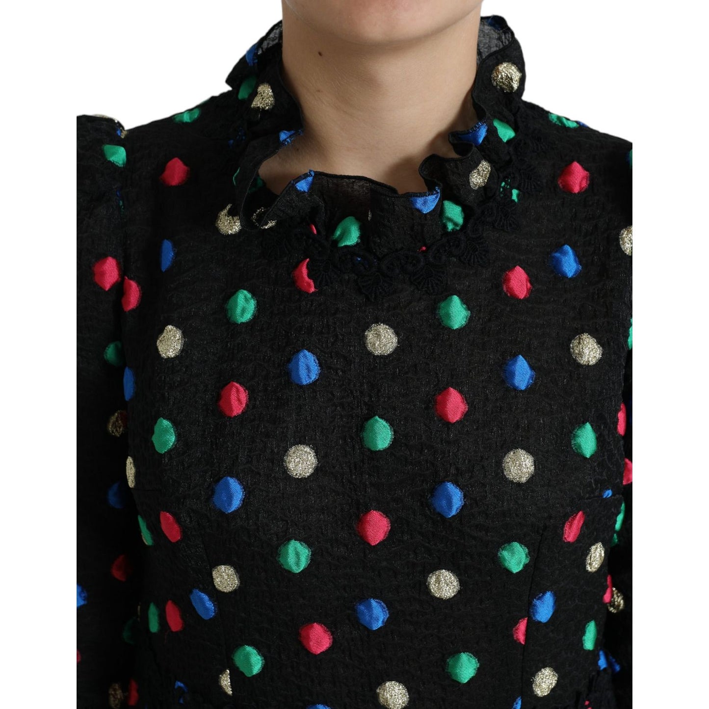 Dolce & Gabbana Black Polka Dot Ruffle Cotton Midi Dress DR28977-40