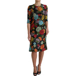 Dolce & Gabbana Black Floral Embroidery Knee Length Dress DR28981-40