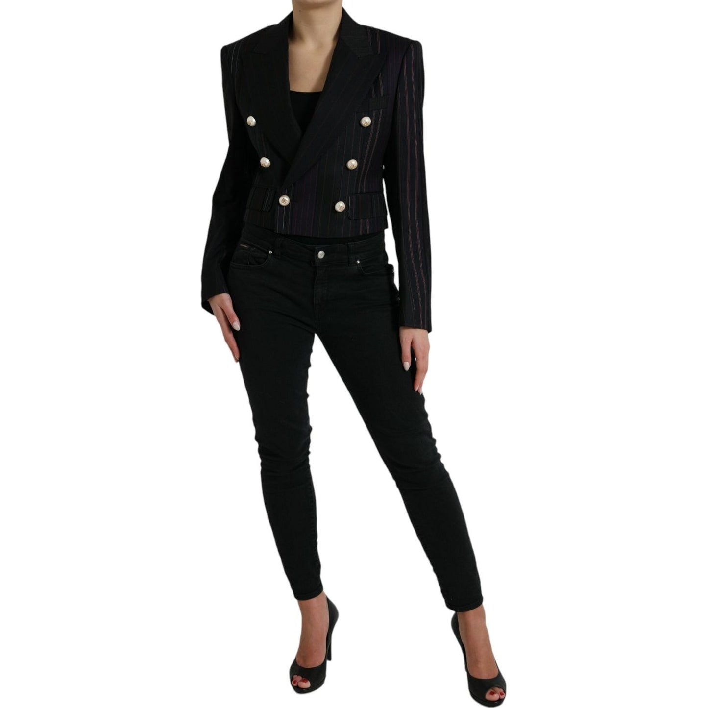Dolce & Gabbana Black Striped SICILIA Double Breasted Jacket JKT3730-44