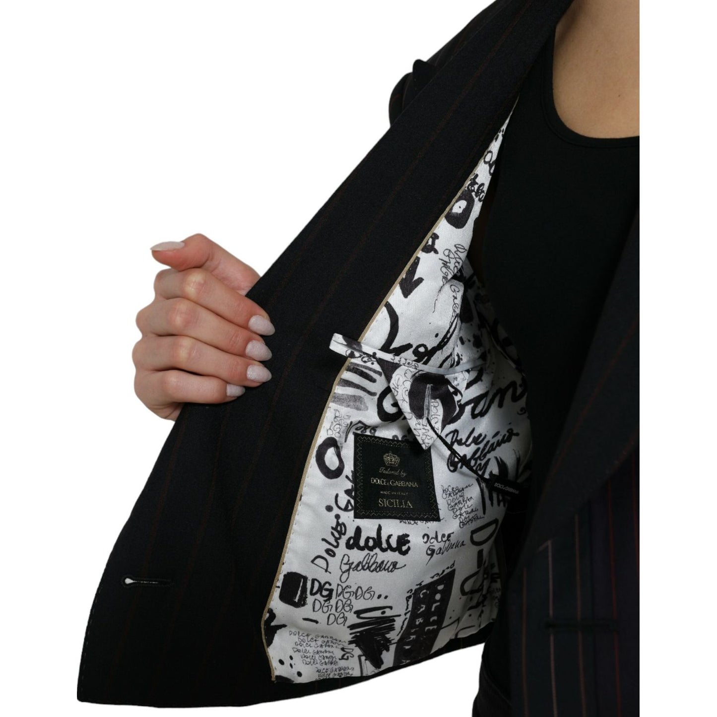 Dolce & Gabbana Black Striped SICILIA Double Breasted Jacket JKT3730-44