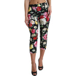 Dolce & Gabbana Black Floral Print Mid Waist Cropped Pants PAN74948-40