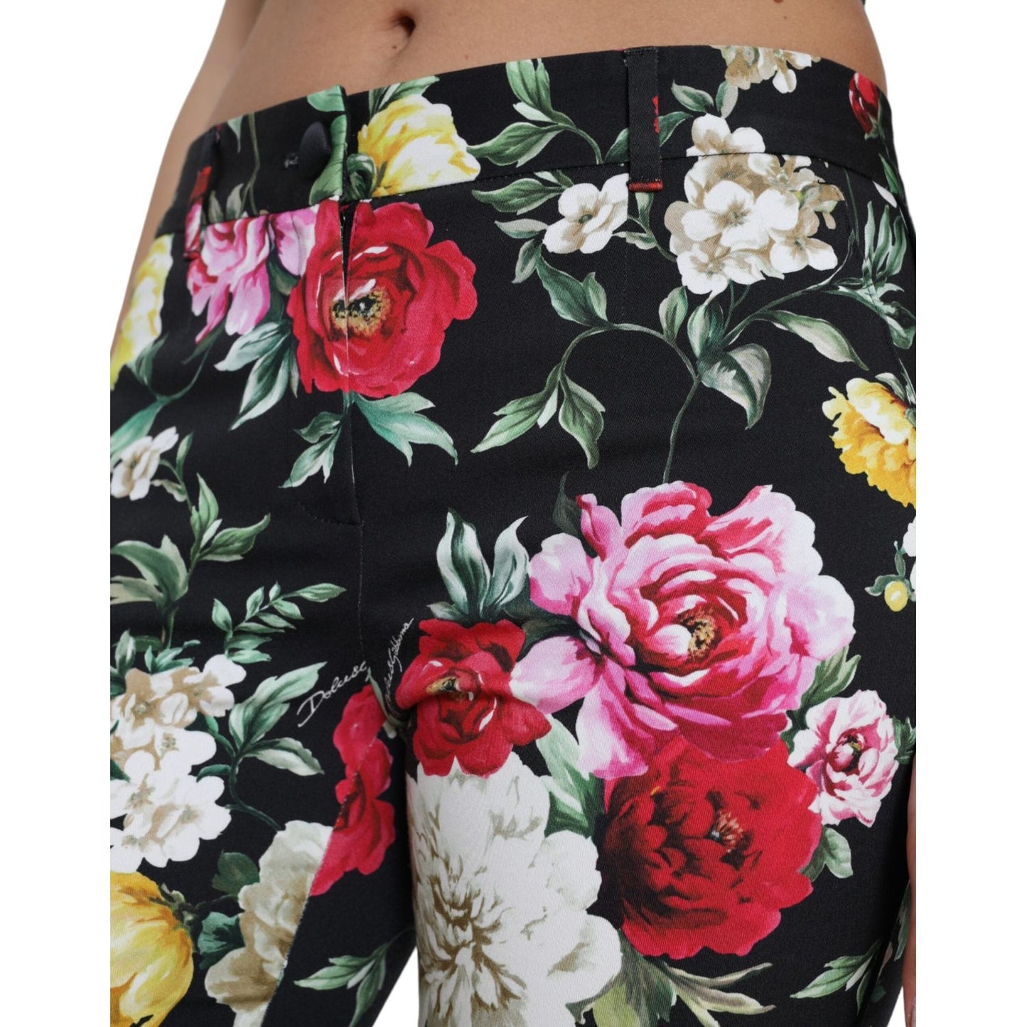 Dolce & Gabbana Black Floral Print Mid Waist Cropped Pants PAN74948-40