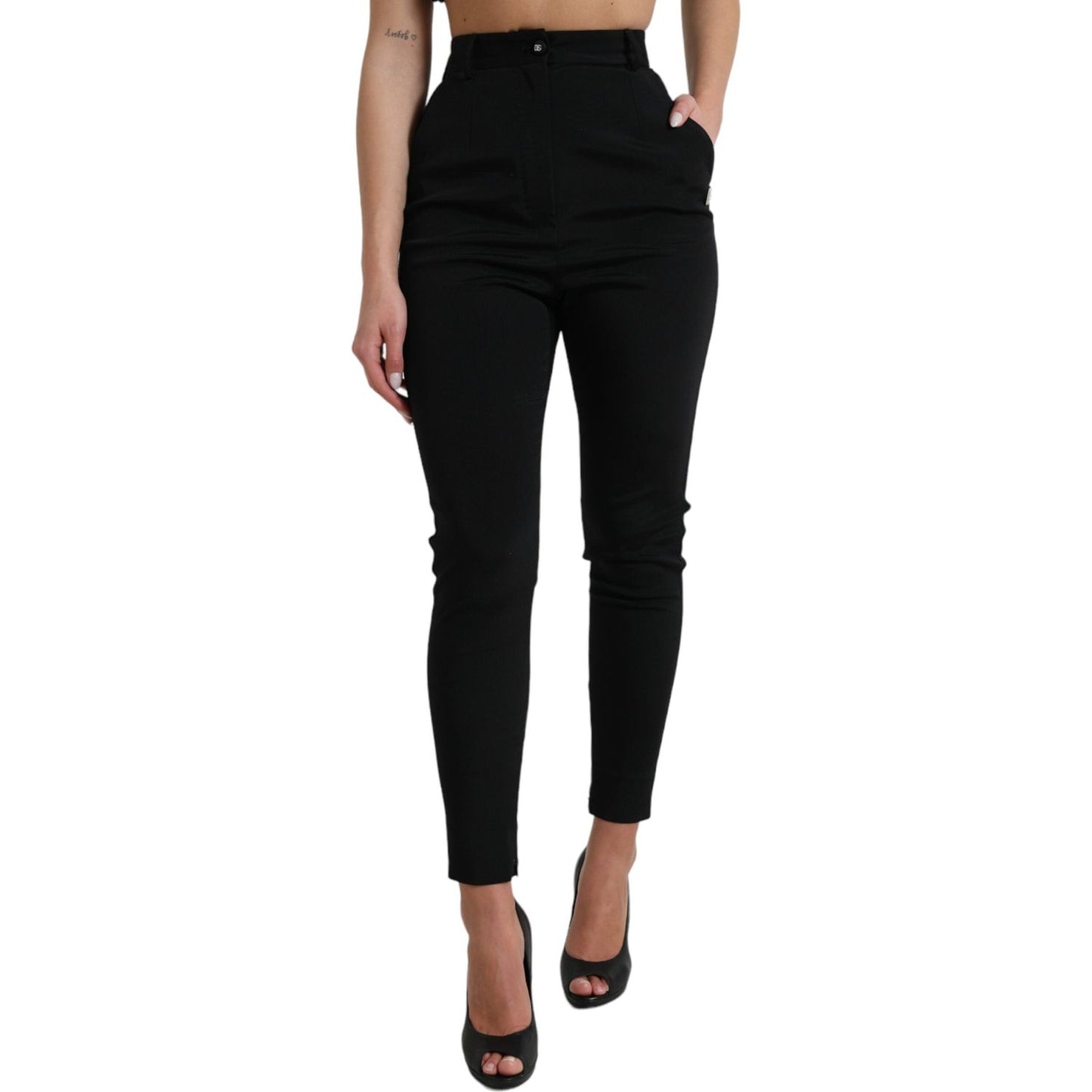 Dolce & Gabbana Black Wool Stretch High Waist Skinny Pants PAN74963-40