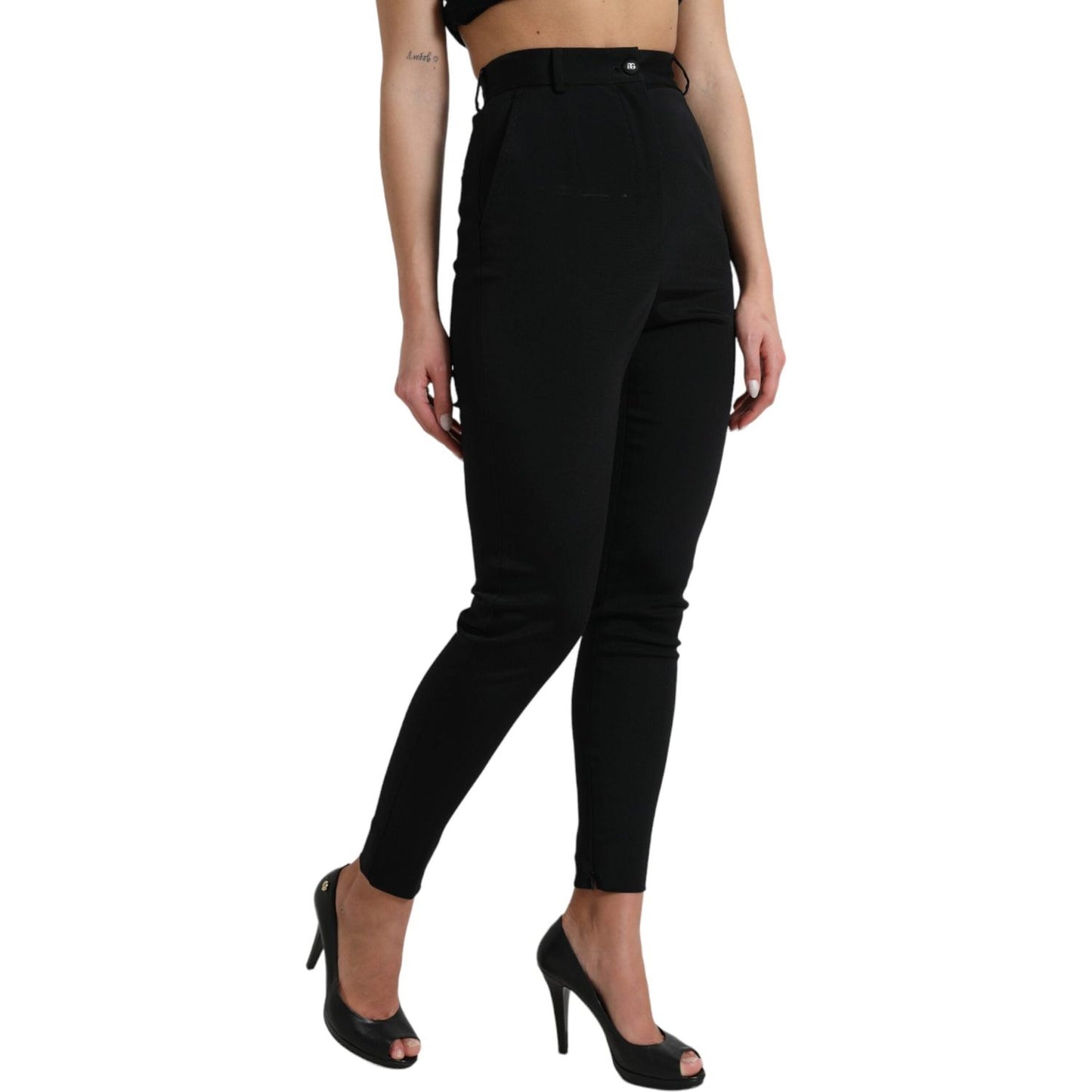 Dolce & Gabbana Black Wool Stretch High Waist Skinny Pants PAN74963-40