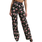 Dolce & Gabbana Black Floral Wool High Waist Wide Leg Pants PAN74959-40