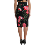 Dolce & Gabbana Black Carnation Pencil Cut Knee Length Skirt SKI1935-36