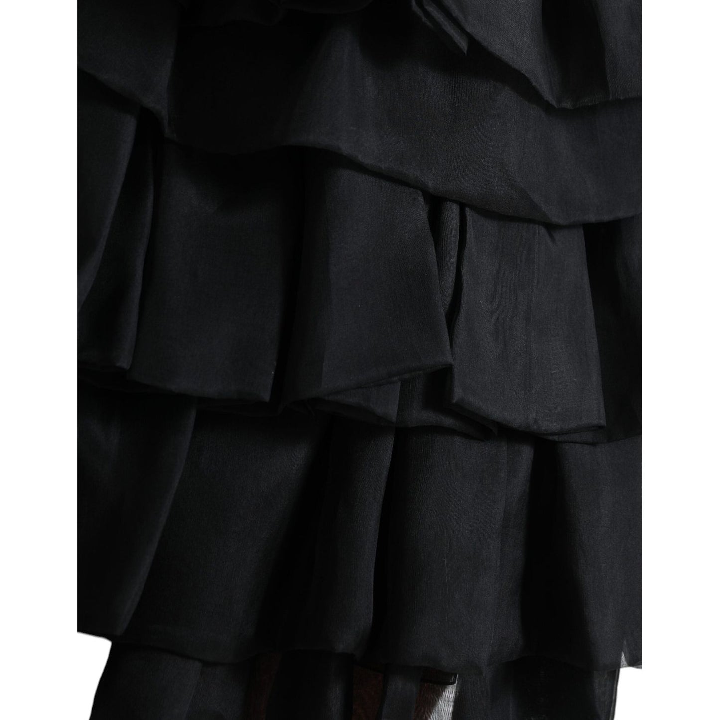 Dolce & Gabbana Black Tiered Aline High Waist Silk Mini Skirt SKI1949-40