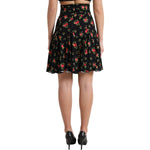 Dolce & Gabbana Black Rose Print High Waist A-line Mini Skirt SKI1950-40