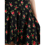 Dolce & Gabbana Black Rose Print High Waist A-line Mini Skirt SKI1950-40