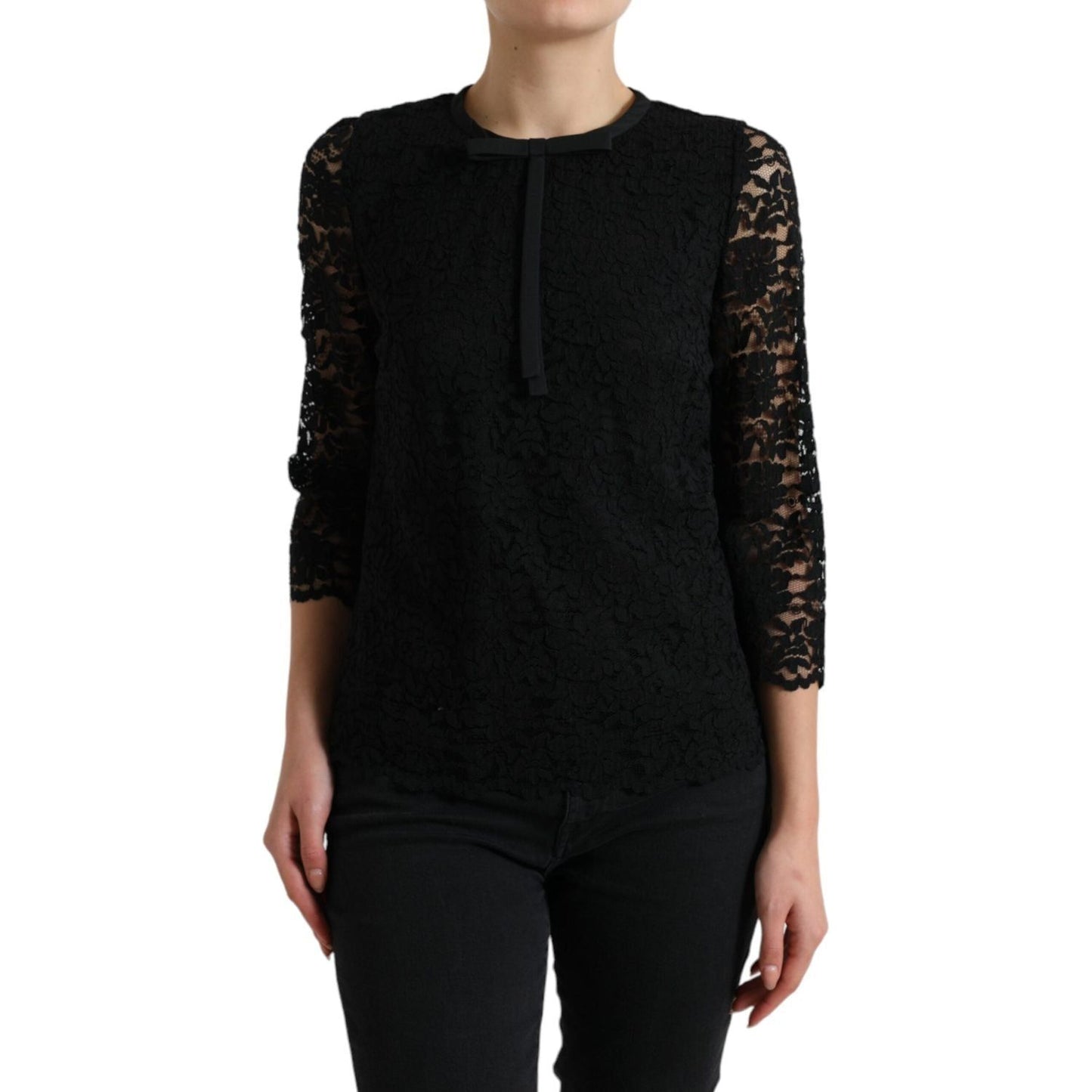 Dolce & Gabbana Black STAFF Blouse Floral Lace Nylon Top TSH84236-42