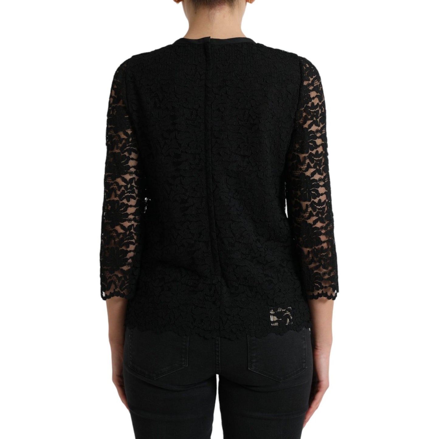 Dolce & Gabbana Black STAFF Blouse Floral Lace Nylon Top TSH84236-42