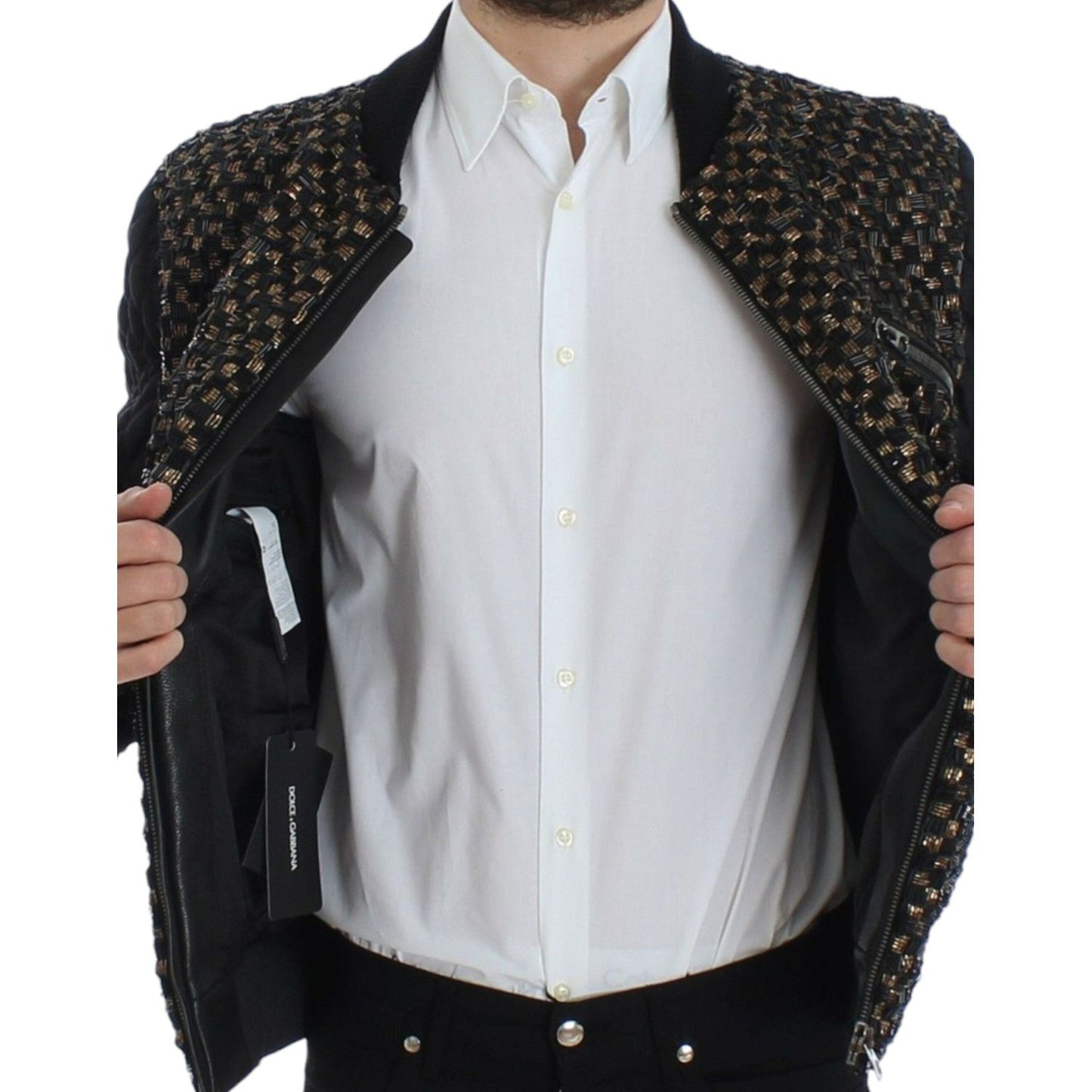 Dolce & Gabbana Black Sequined Goatskin Jacket SIG12189-1