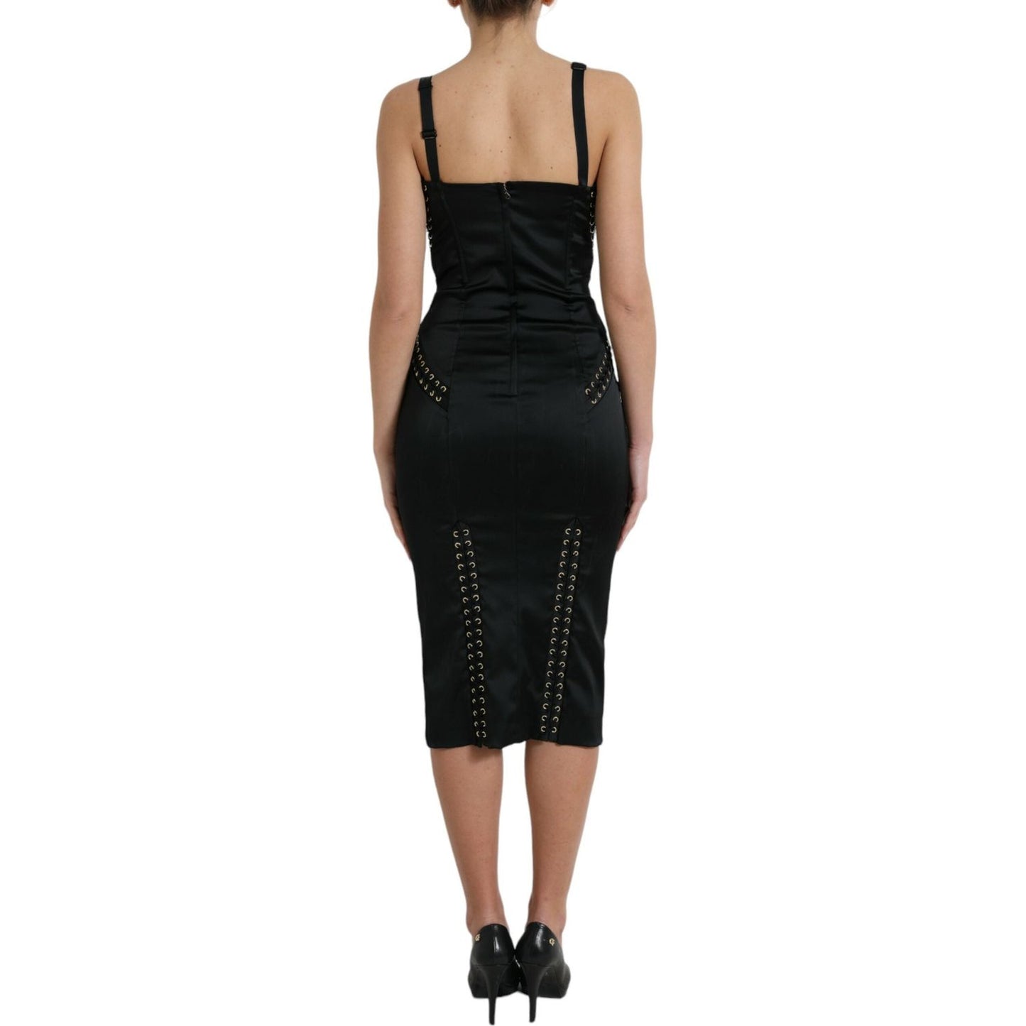 Dolce & Gabbana Black Bustier Corset Lace Bodycon Midi Dress DR281005-42