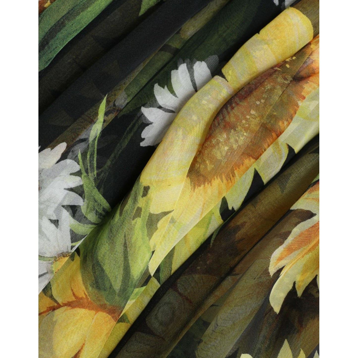 Dolce & Gabbana Black Sunflower A-line Pleated Maxi Dress