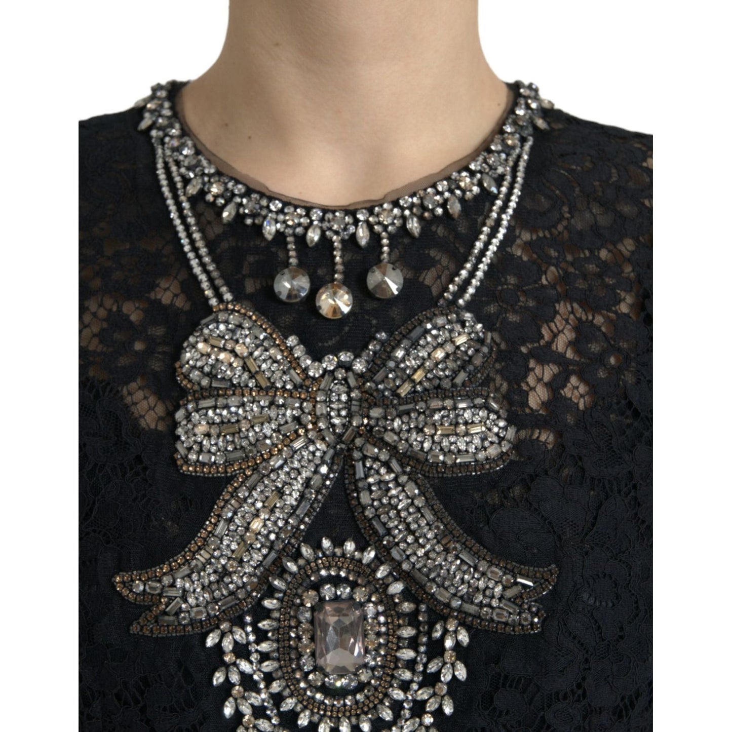 Dolce & Gabbana Black Lace Crystal Embellished Sheath Dress DR281121-36