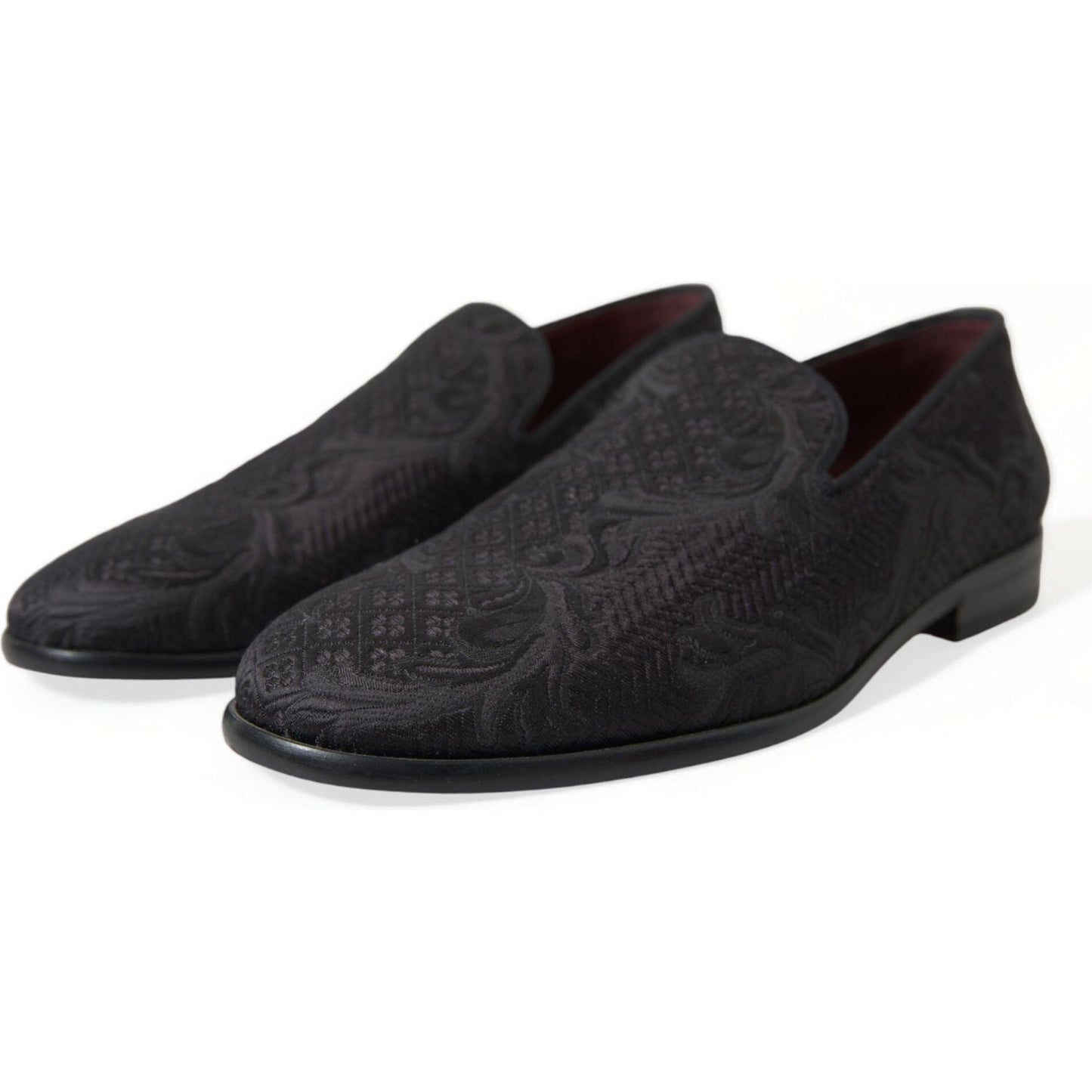 Dolce & Gabbana Black Brocade Men Slip On Loafer Dress Shoes MV5550-40.5