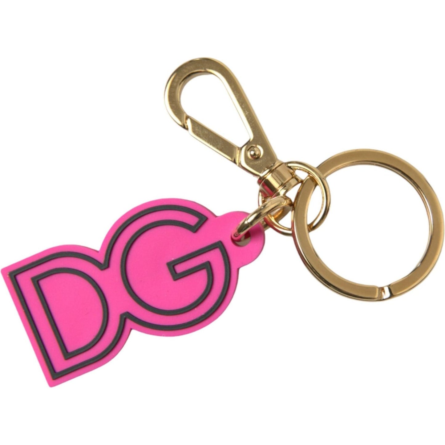 Dolce & Gabbana Pink Rubber Gold Tone Metal DG Logo Keyring Keychain SMY101227